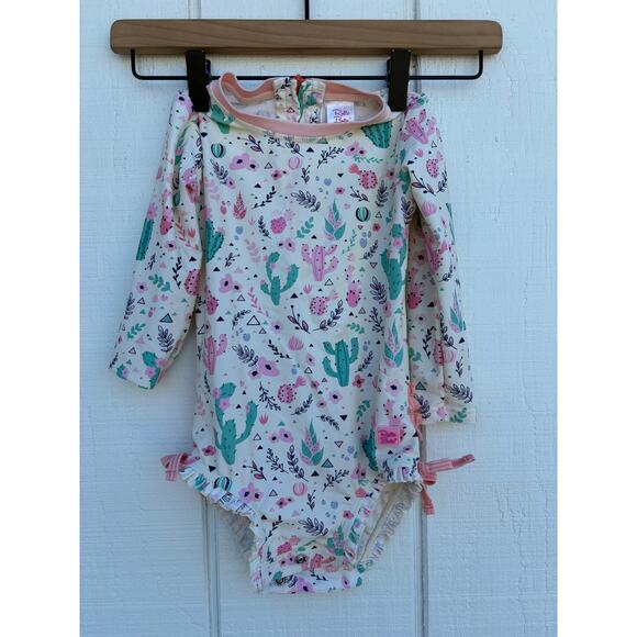 Ruffle Butts Long Sleeve Swimsuit, Cactus Floral Pattern, Snap Close,‎ Sz 2T - Picture 1 of 4
